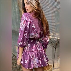 LOVESHACKFANCY Viola Floral Mini Dress In Merlot Dusk